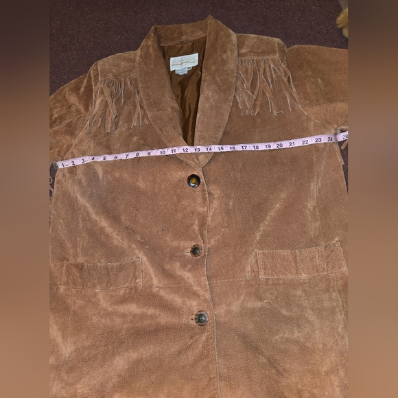 Roaman's Brown Suede Leather Jacket with Fringe - Picture 13 of 15